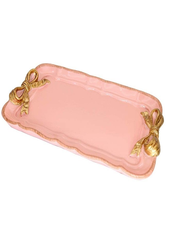 Warmtree Vintage Decorative Tray Jewelry Tray Towel Tray Storage Tray Rings Necklace Bracelets Earrings Trays Cosmetics Jewelry Organizer Retro Design Bow Decor Resin Plate Coquette Room Decor (Pink) - Image 1